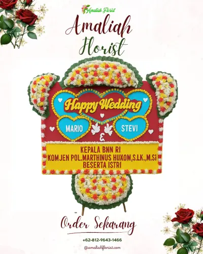 Karangan Papan Bunga Pernikahan di Mentikan